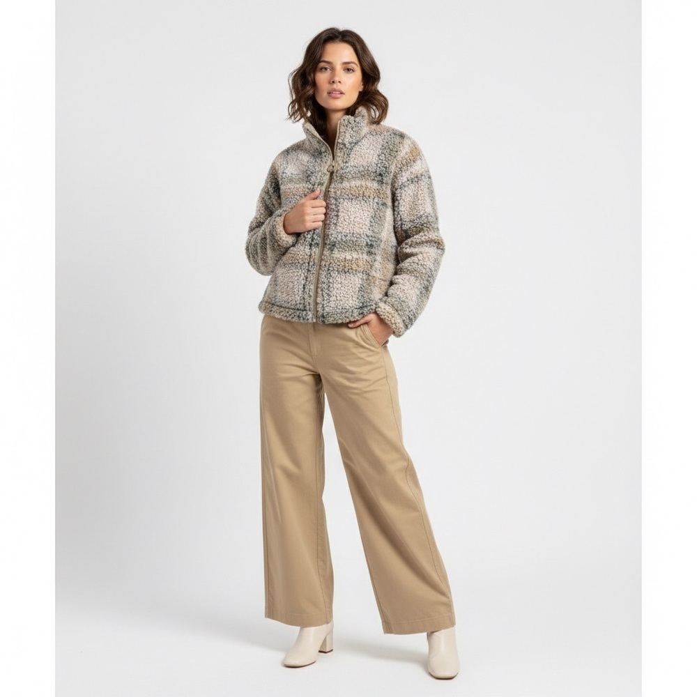 Thread & Supply Zip-Front Snap Sherpa Fleece Jacket Cabin Teddycore SMALL Plaid